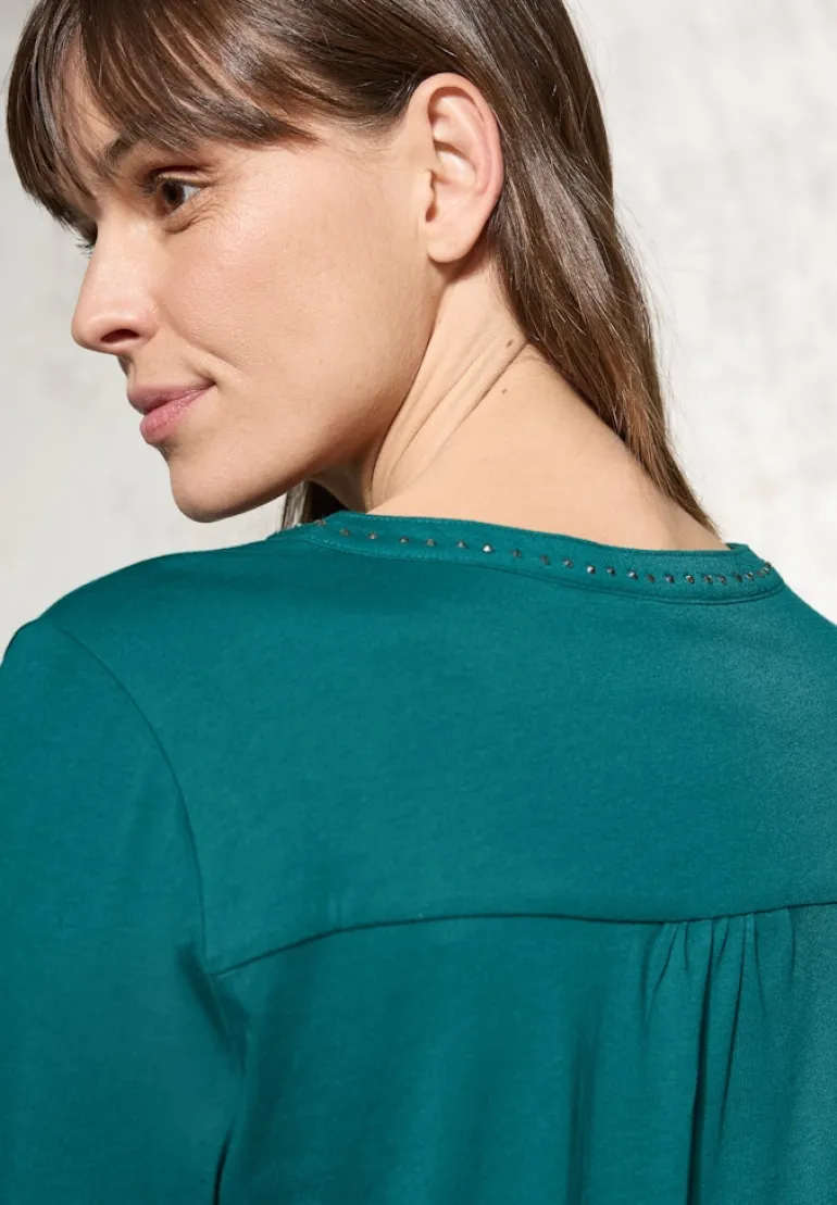 Shirt mit Schmucksteinchen petrol green