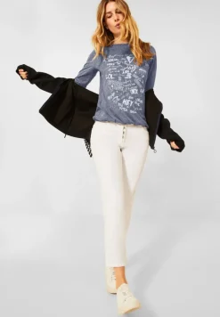 Shirt mit Wording Print deep blue melange