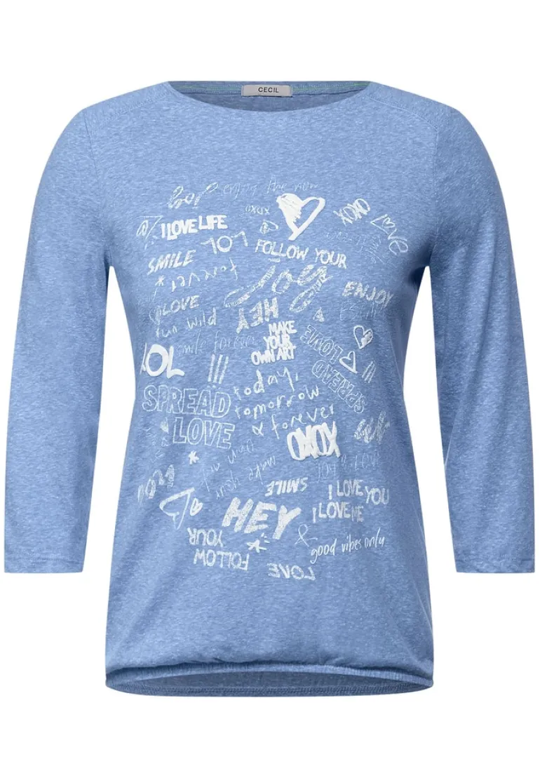 Shirt mit Wording Print dusk sky blue melange