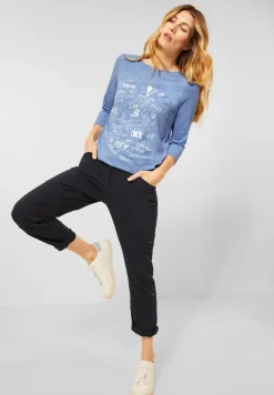 Shirt mit Wording Print dusk sky blue melange