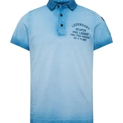 Short sleeve polo light pique cold dye blue