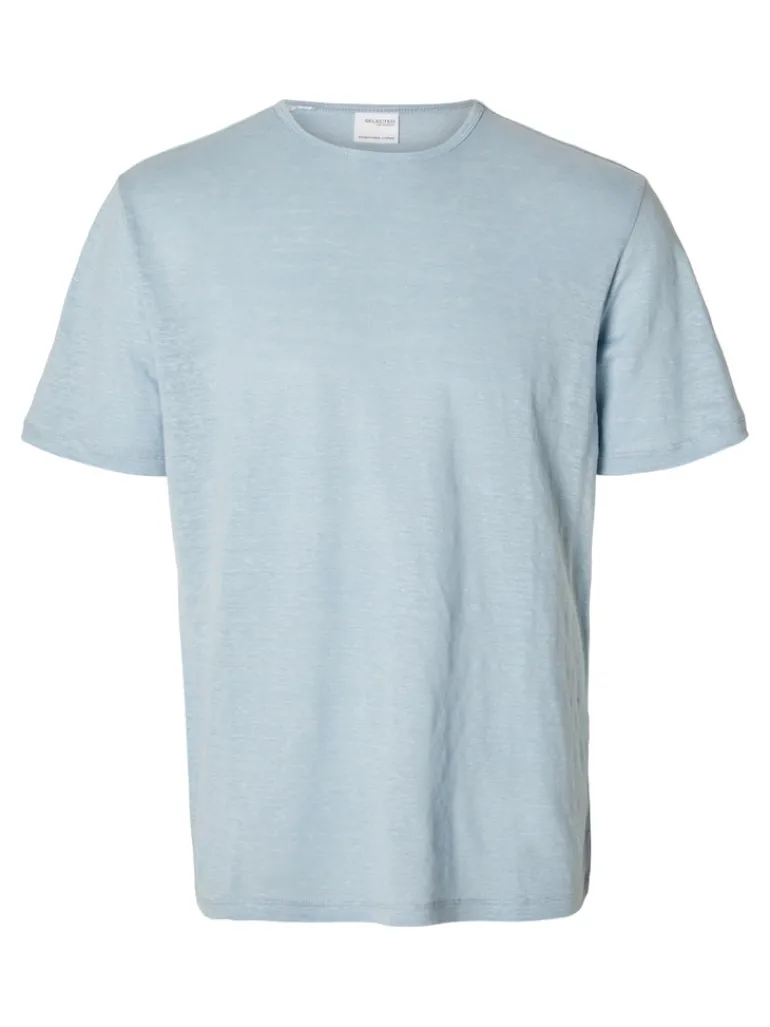 SLHBET LINEN SS O-NECK TEE cashmere blue
