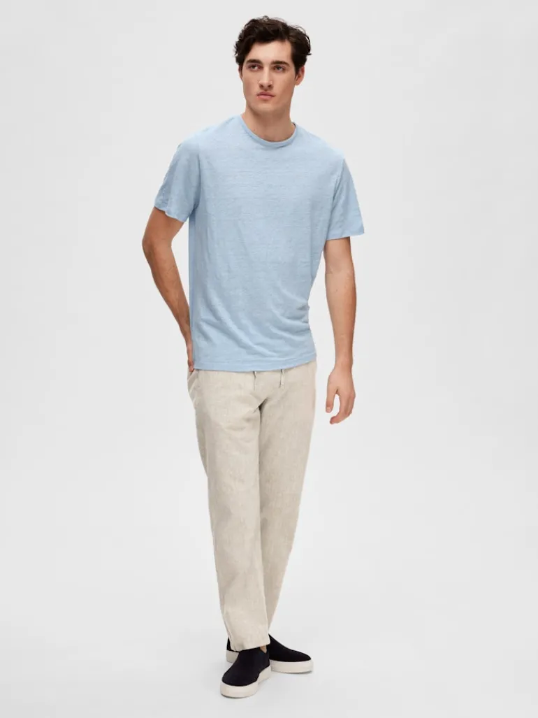 SLHBET LINEN SS O-NECK TEE cashmere blue
