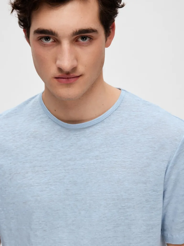 SLHBET LINEN SS O-NECK TEE cashmere blue