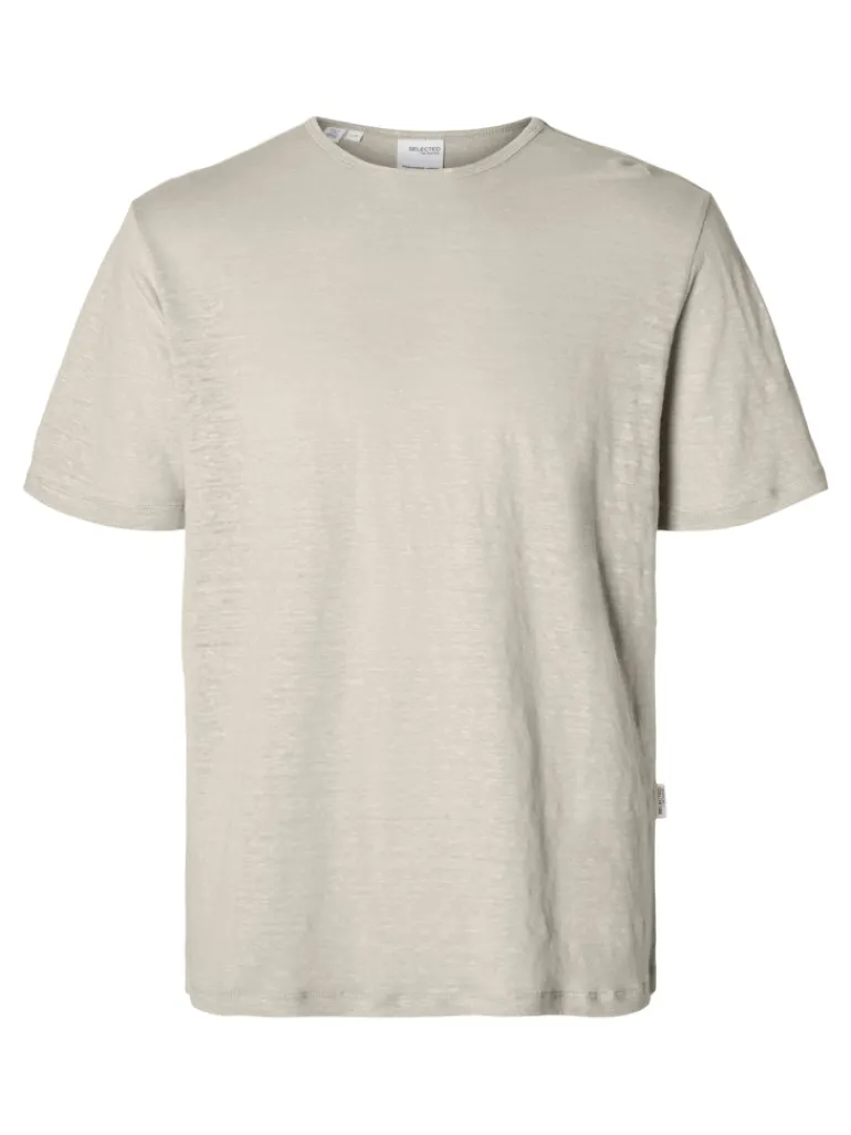 SLHBET LINEN SS O-NECK TEE oatmeal