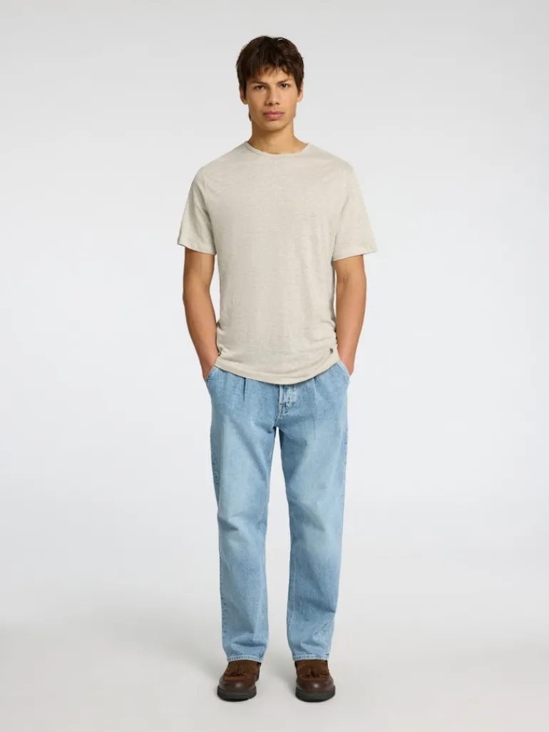 SLHBET LINEN SS O-NECK TEE oatmeal