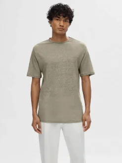 SLHBET LINEN SS O-NECK TEE vetiver