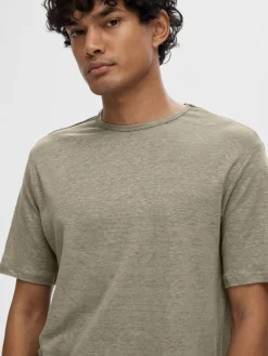 SLHBET LINEN SS O-NECK TEE vetiver