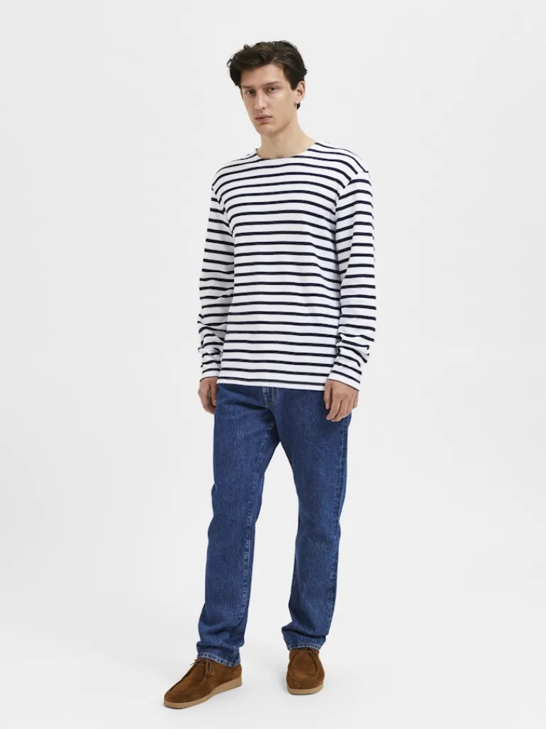 SLHBRIAC STRIPE LS O-NECK TEE NOOS bright white