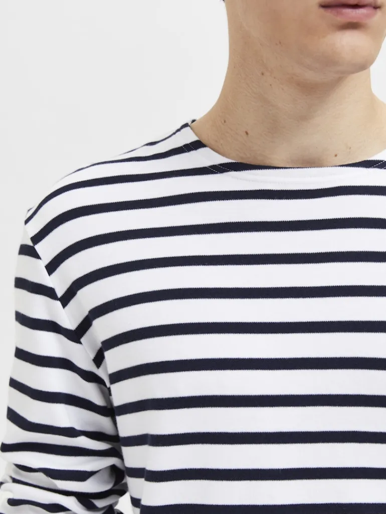 SLHBRIAC STRIPE LS O-NECK TEE NOOS bright white