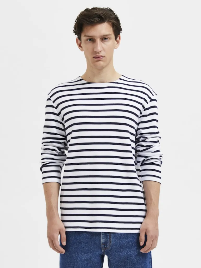 SLHBRIAC STRIPE LS O-NECK TEE NOOS bright white
