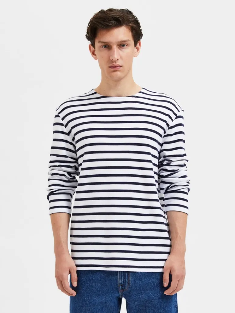 SLHBRIAC STRIPE LS O-NECK TEE NOOS bright white