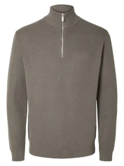 SLHDANE LS KNIT STRUCTURE HALF ZIP NOOS morel