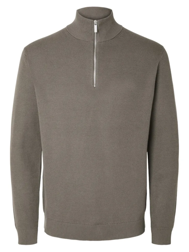 SLHDANE LS KNIT STRUCTURE HALF ZIP NOOS morel
