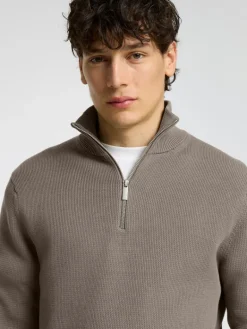 SLHDANE LS KNIT STRUCTURE HALF ZIP NOOS morel