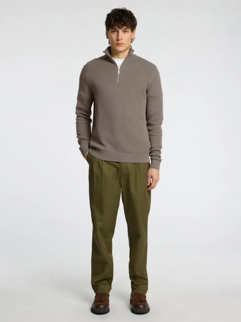 SLHDANE LS KNIT STRUCTURE HALF ZIP NOOS morel