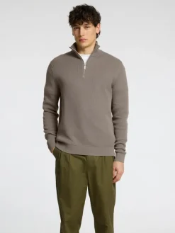 SLHDANE LS KNIT STRUCTURE HALF ZIP NOOS morel