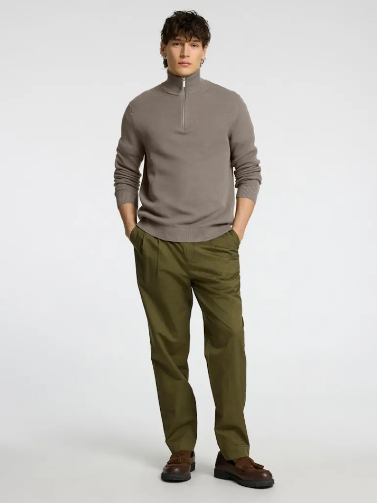 SLHDANE LS KNIT STRUCTURE HALF ZIP NOOS morel