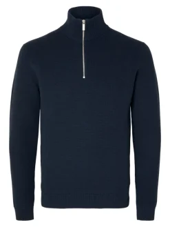 SLHDANE LS KNIT STRUCTURE HALF ZIP NOOS sky captain