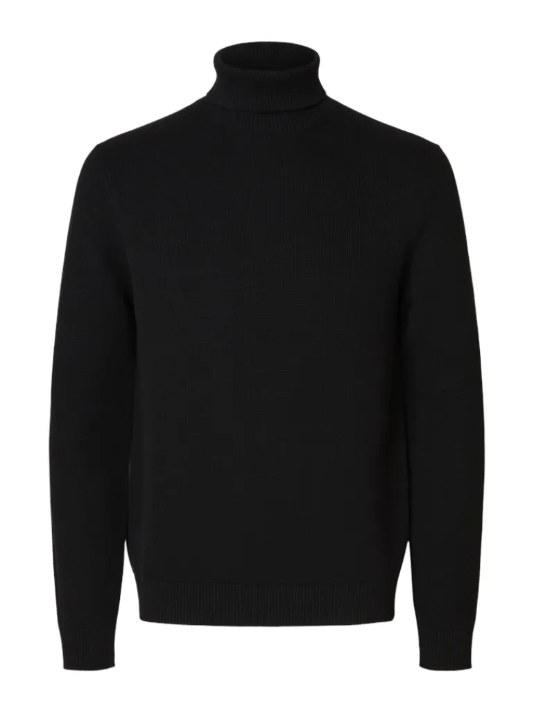SLHDANE LS KNIT STRUCTURE ROLL NECK NOOS black