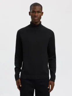 SLHDANE LS KNIT STRUCTURE ROLL NECK NOOS black