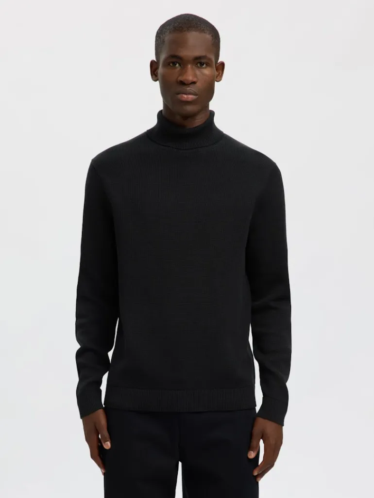 SLHDANE LS KNIT STRUCTURE ROLL NECK NOOS black