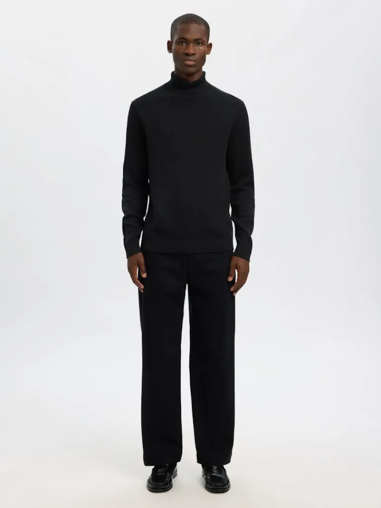 SLHDANE LS KNIT STRUCTURE ROLL NECK NOOS black