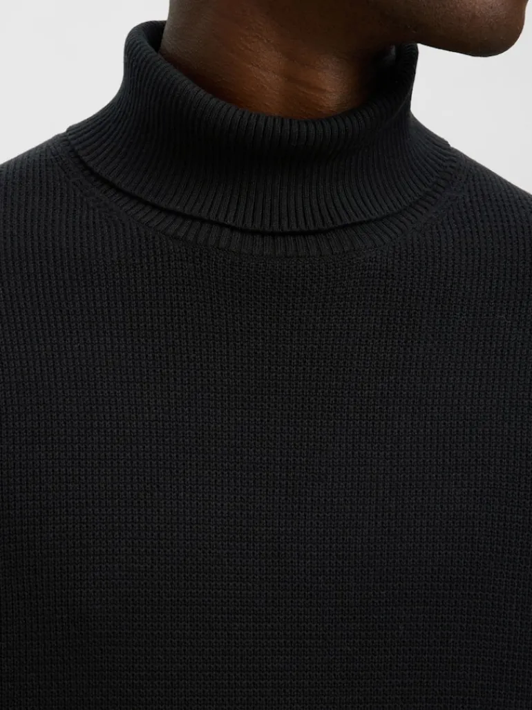 SLHDANE LS KNIT STRUCTURE ROLL NECK NOOS black