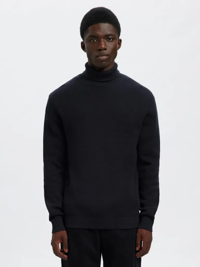 SLHDANE LS KNIT STRUCTURE ROLL NECK NOOS sky captain