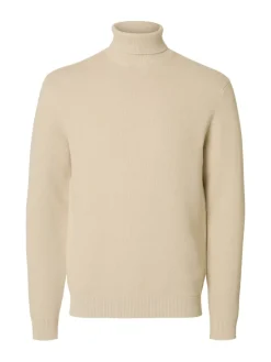 SLHDANE LS KNIT STRUCTURE ROLL NECK NOOS oatmeal