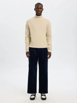 SLHDANE LS KNIT STRUCTURE ROLL NECK NOOS oatmeal