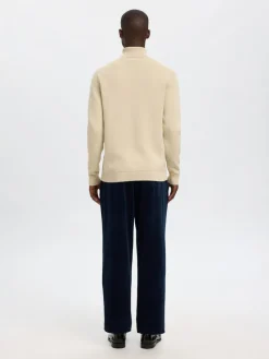 SLHDANE LS KNIT STRUCTURE ROLL NECK NOOS oatmeal