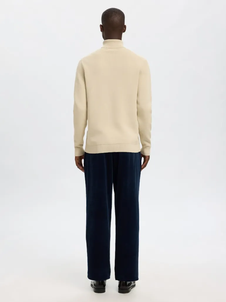 SLHDANE LS KNIT STRUCTURE ROLL NECK NOOS oatmeal
