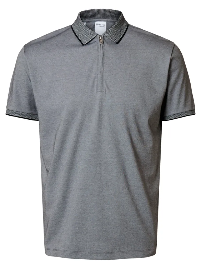 SLHFAVE SPORT ZIP SS POLO NOOS medium grey melange