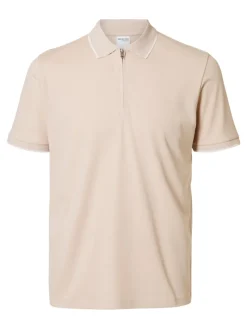 SLHFAVE SPORT ZIP SS POLO NOOS oatmeal
