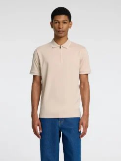 SLHFAVE SPORT ZIP SS POLO NOOS oatmeal