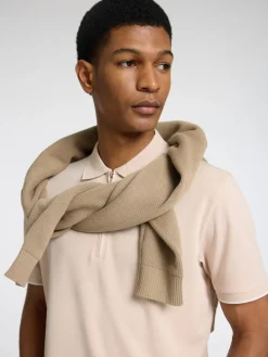 SLHFAVE SPORT ZIP SS POLO NOOS oatmeal