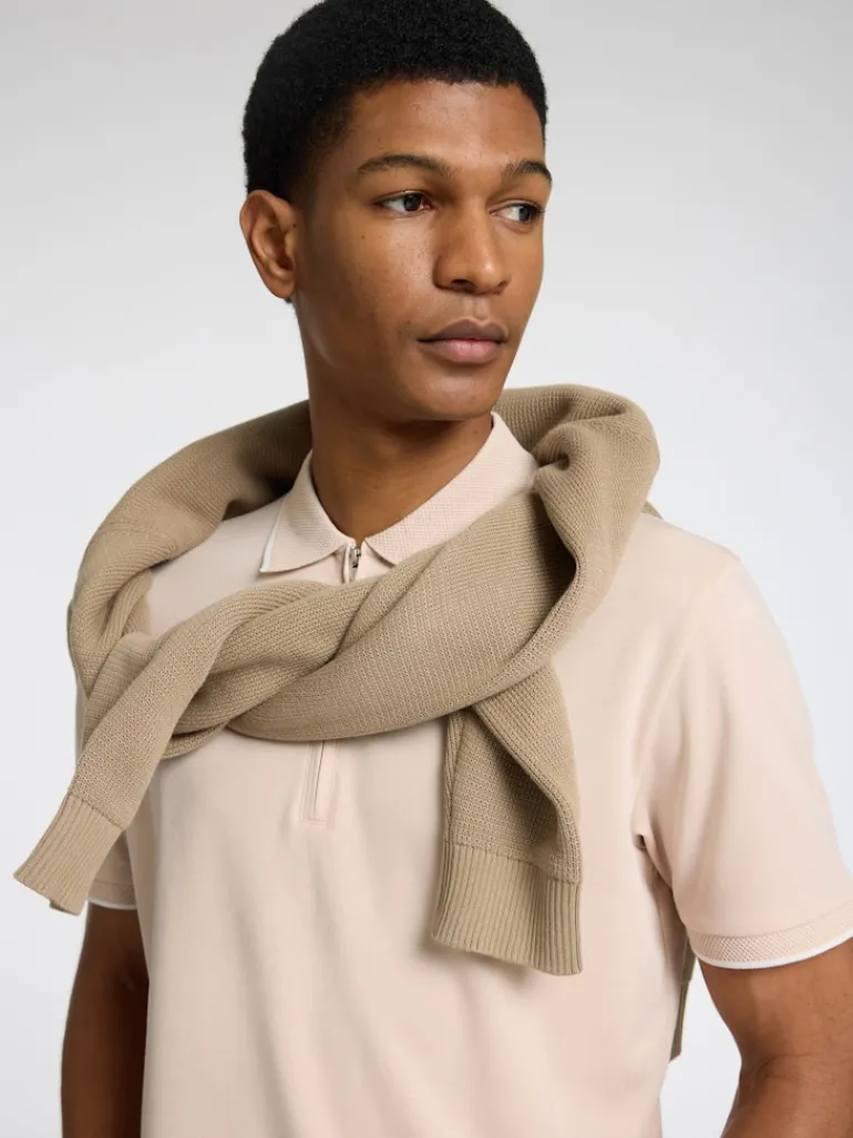 SLHFAVE SPORT ZIP SS POLO NOOS oatmeal