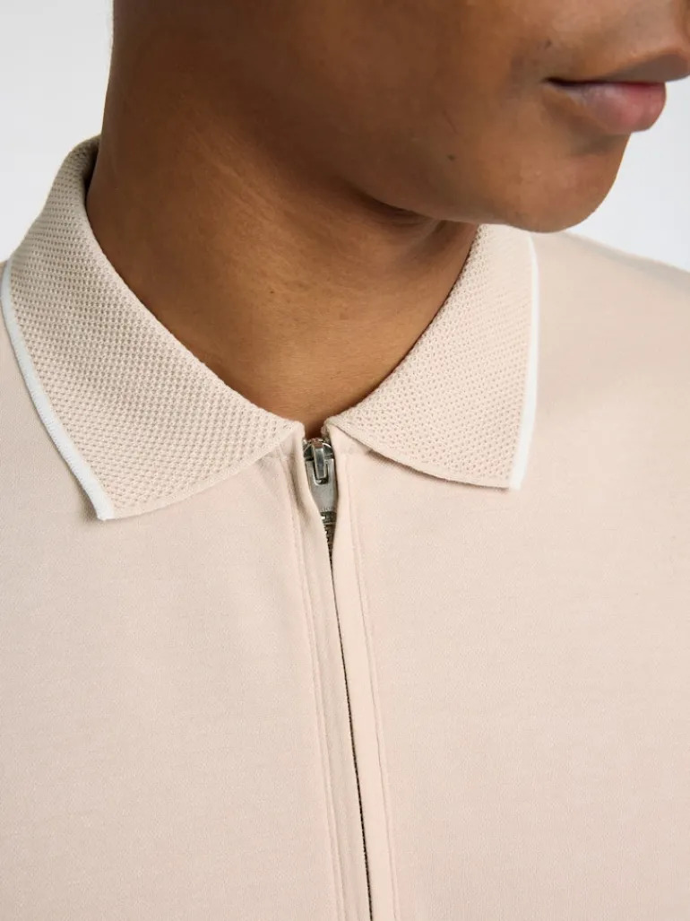 SLHFAVE SPORT ZIP SS POLO NOOS oatmeal