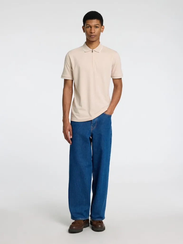 SLHFAVE SPORT ZIP SS POLO NOOS oatmeal