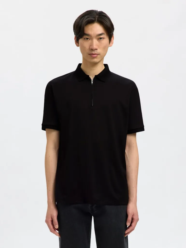 SLHFAVE ZIP SS POLO NOOS black