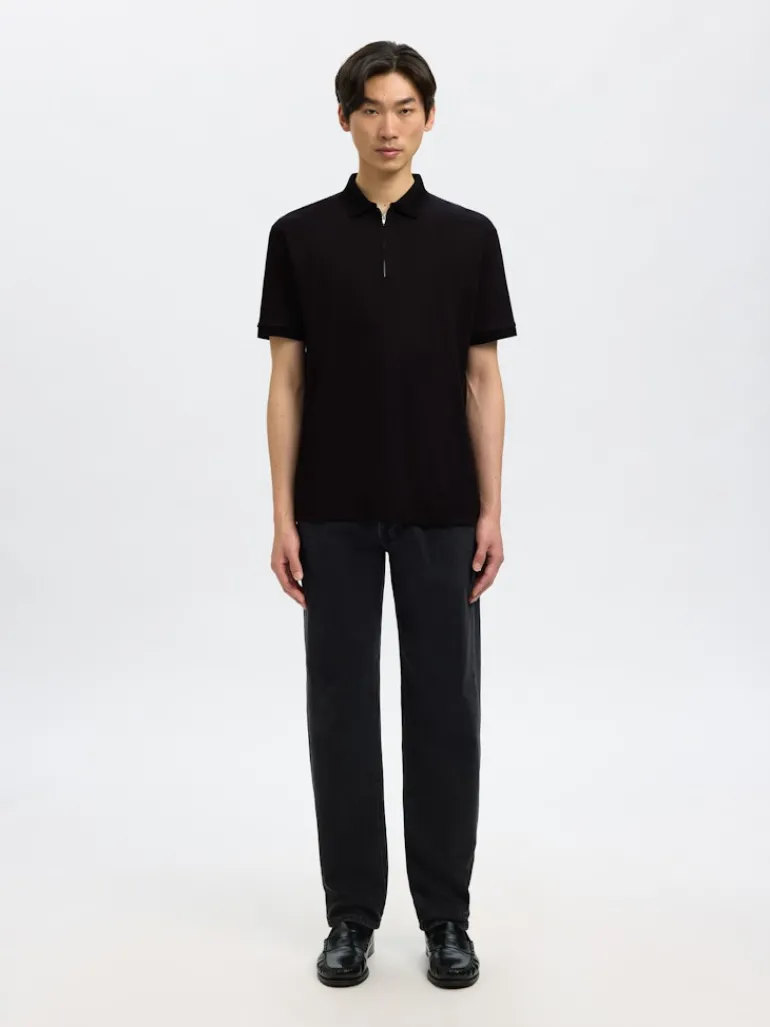 SLHFAVE ZIP SS POLO NOOS black