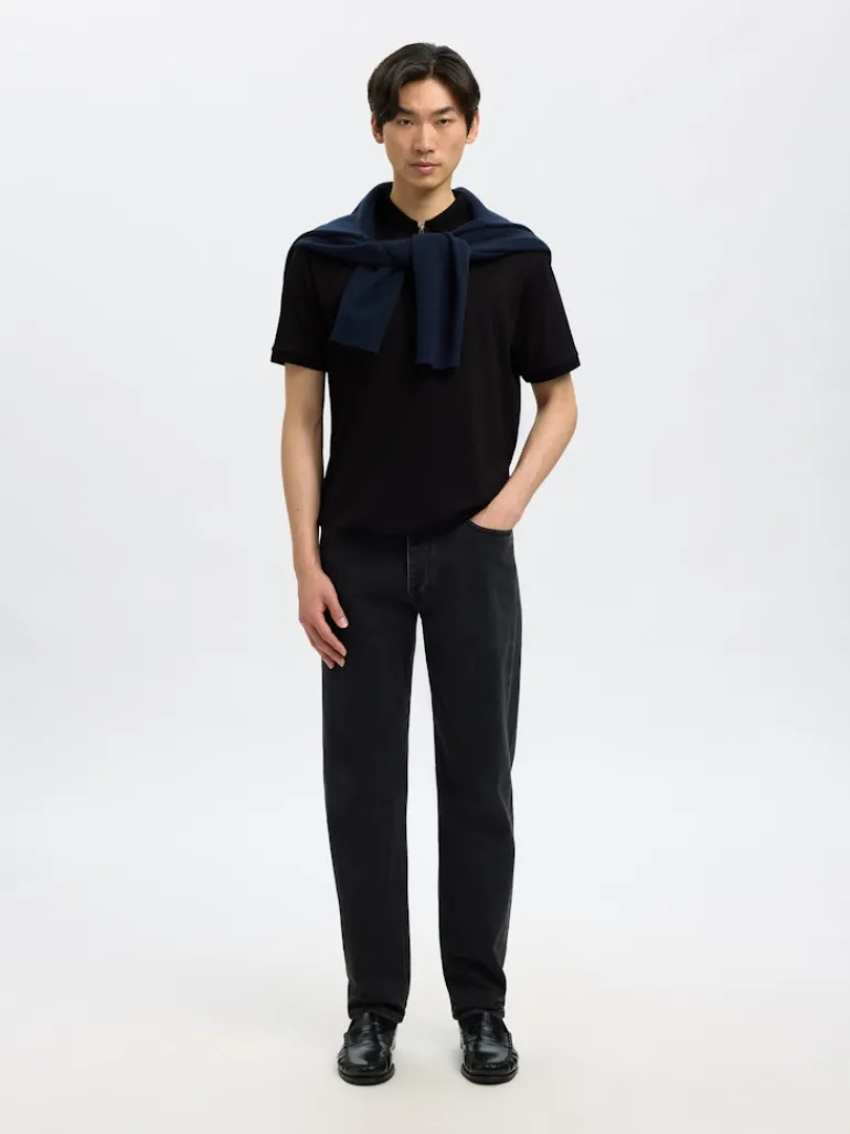 SLHFAVE ZIP SS POLO NOOS black