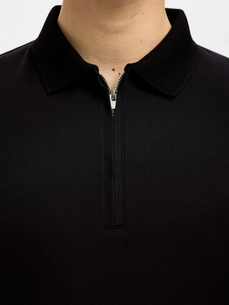 SLHFAVE ZIP SS POLO NOOS black