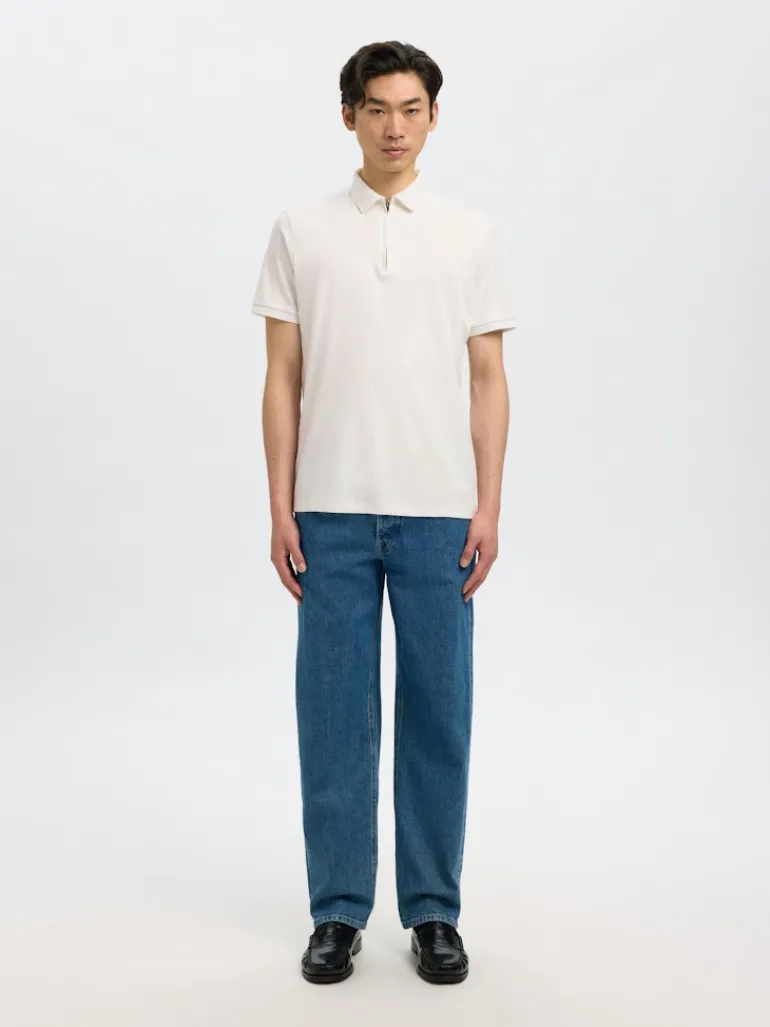 SLHFAVE ZIP SS POLO NOOS cloud dancer