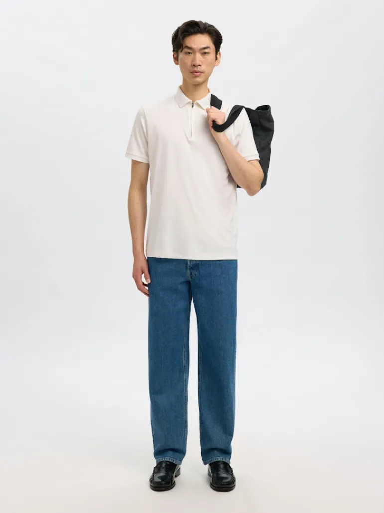 SLHFAVE ZIP SS POLO NOOS cloud dancer