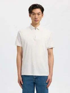 SLHFAVE ZIP SS POLO NOOS cloud dancer