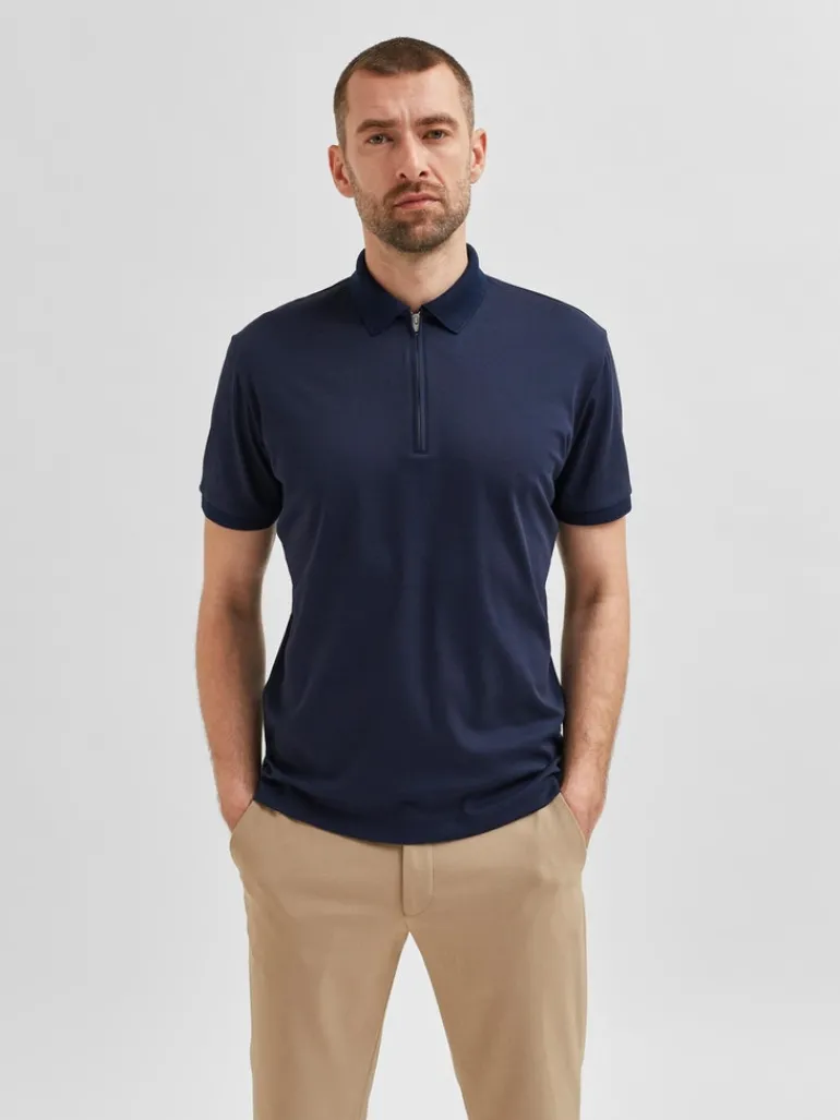 SLHFAVE ZIP SS POLO NOOS sky captain