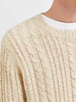SLHHENRY LS KNIT CABLE CREW NECK W oatmeal