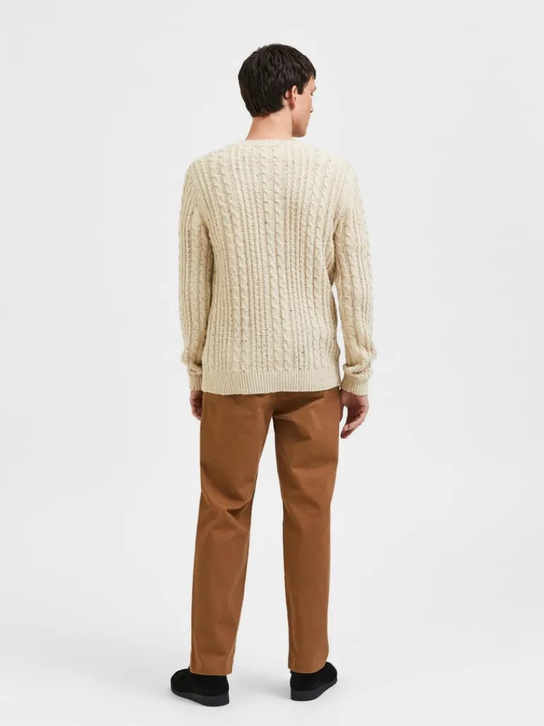 SLHHENRY LS KNIT CABLE CREW NECK W oatmeal
